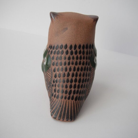 Vintage Hand Painted Tonala Mexican Owl Bird Folk Art Sandstone Pottery Signed - Picture 5 of 7
